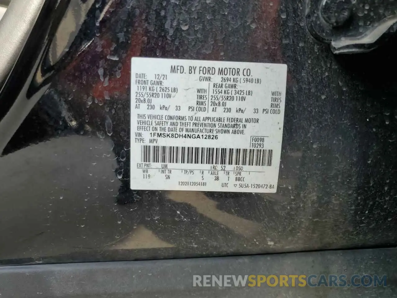 13 Photograph of a damaged car 1FMSK8DH4NGA12826 FORD EXPLORER 2022