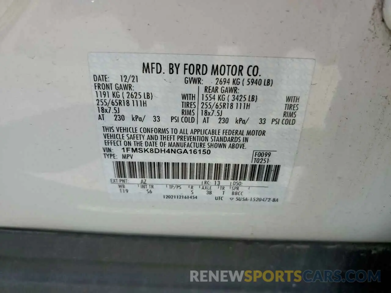 14 Фотография поврежденного автомобиля 1FMSK8DH4NGA16150 FORD EXPLORER 2022
