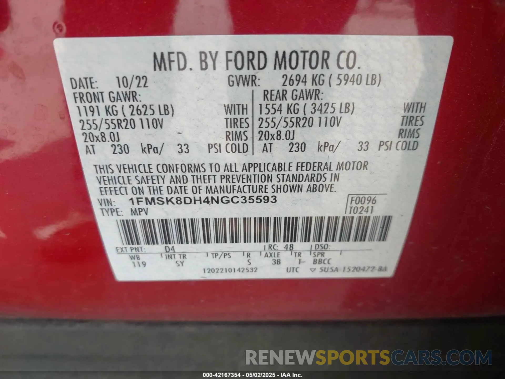 9 Photograph of a damaged car 1FMSK8DH4NGC35593 FORD EXPLORER 2022