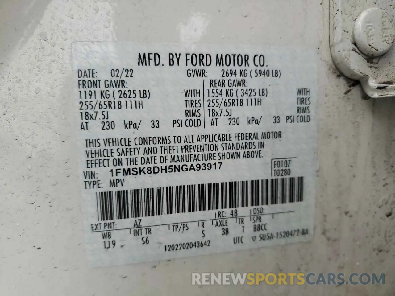 13 Photograph of a damaged car 1FMSK8DH5NGA93917 FORD EXPLORER 2022