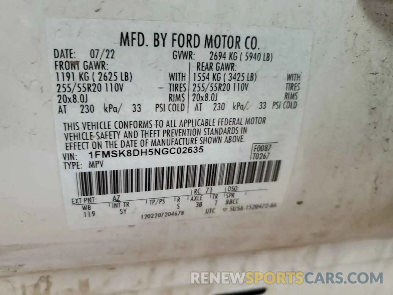 13 Photograph of a damaged car 1FMSK8DH5NGC02635 FORD EXPLORER 2022