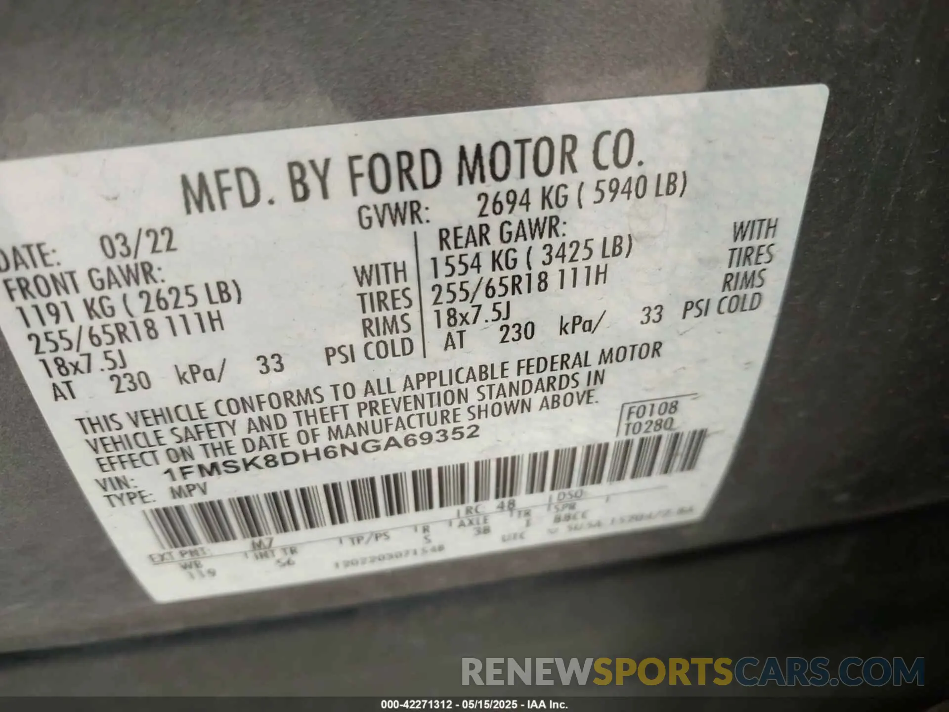 9 Фотография поврежденного автомобиля 1FMSK8DH6NGA69352 FORD EXPLORER 2022