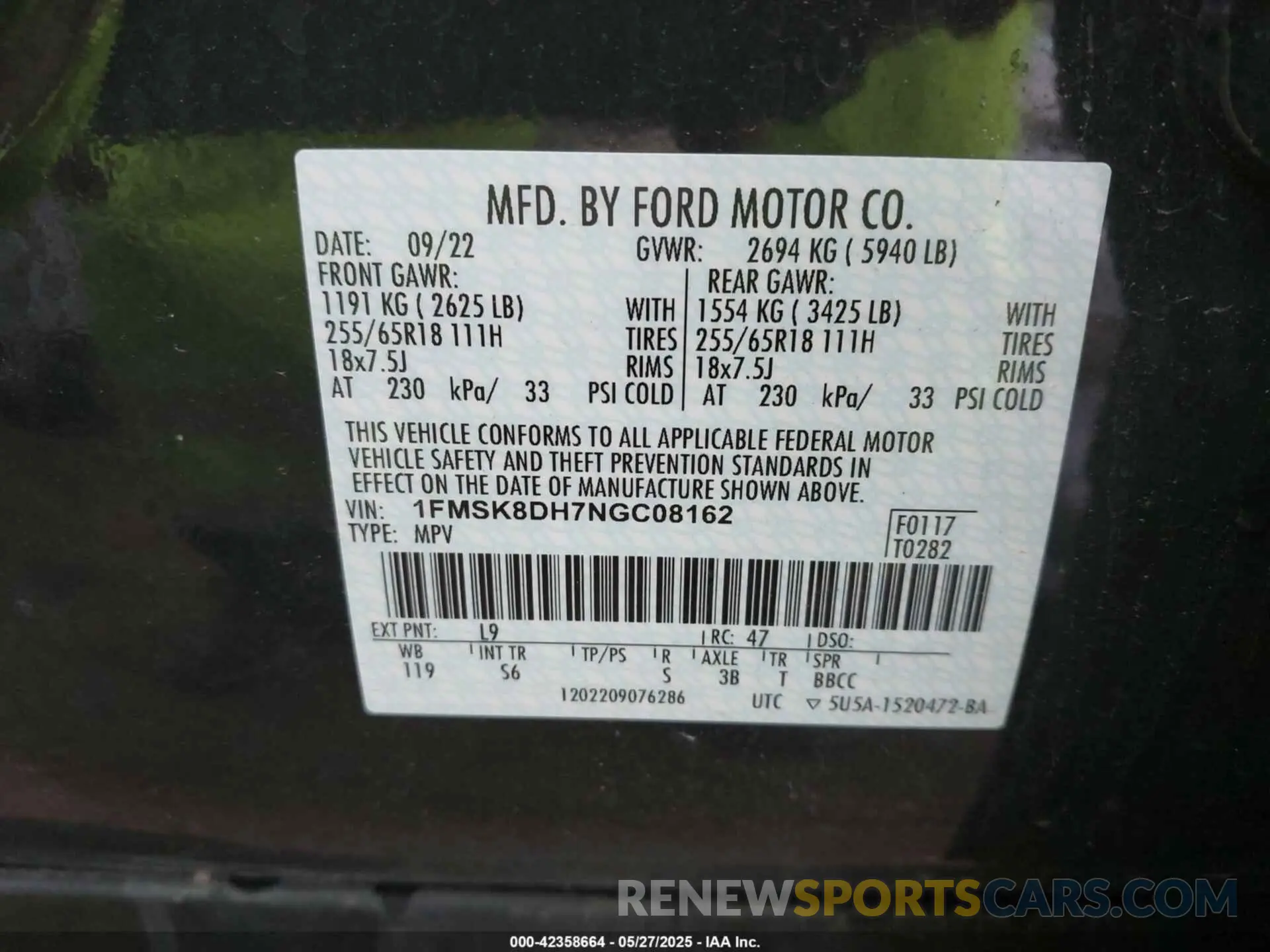 9 Photograph of a damaged car 1FMSK8DH7NGC08162 FORD EXPLORER 2022