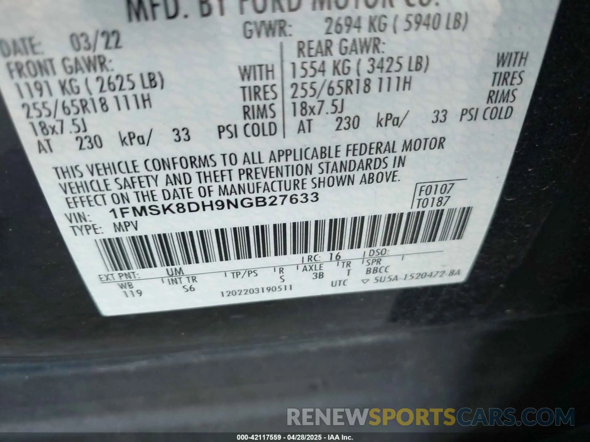 9 Фотография поврежденного автомобиля 1FMSK8DH9NGB27633 FORD EXPLORER 2022