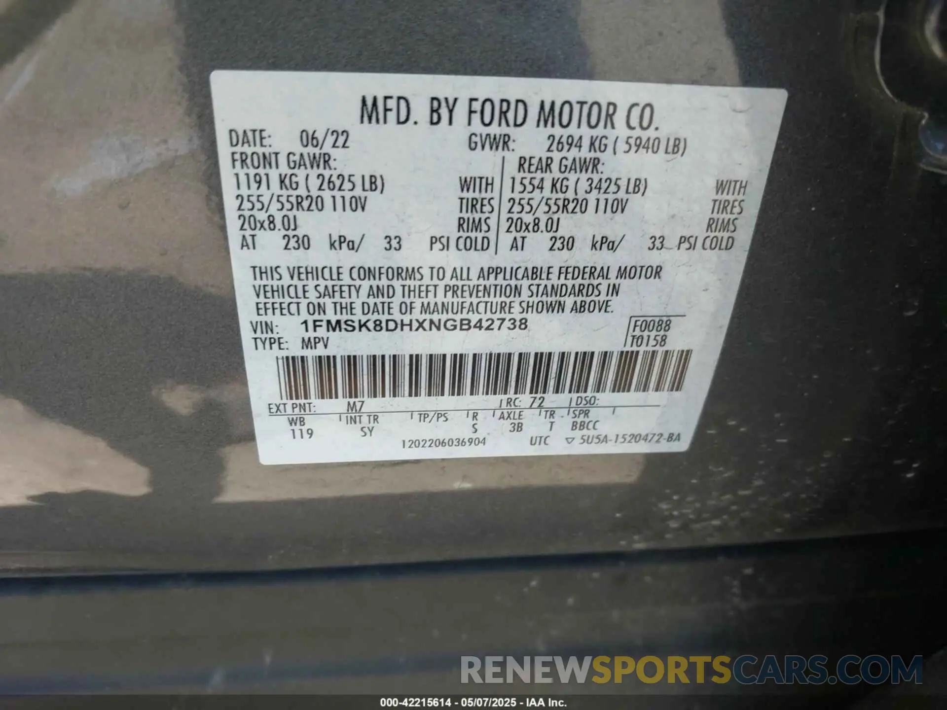 9 Фотография поврежденного автомобиля 1FMSK8DHXNGB42738 FORD EXPLORER 2022