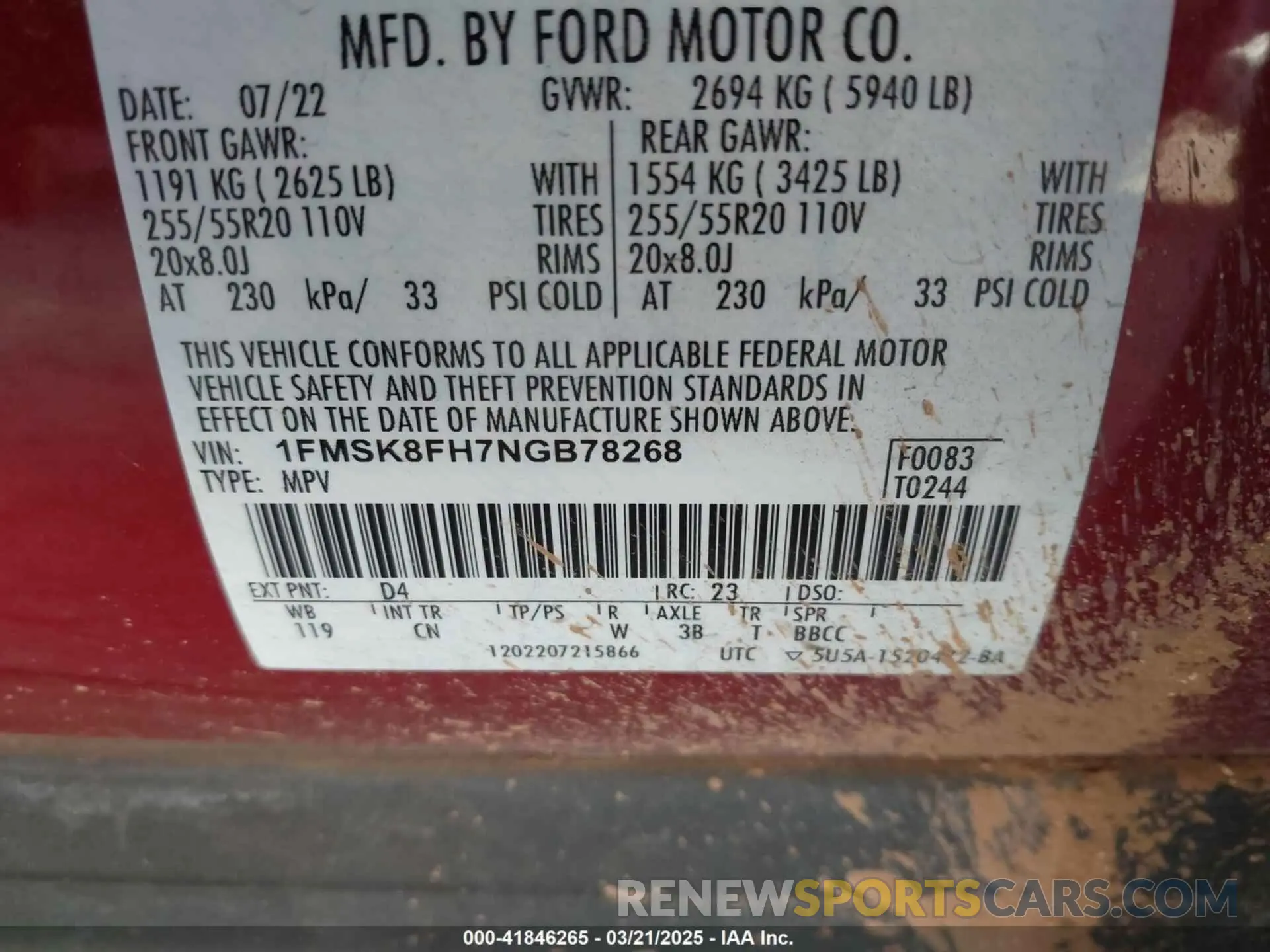 9 Photograph of a damaged car 1FMSK8FH7NGB78268 FORD EXPLORER 2022
