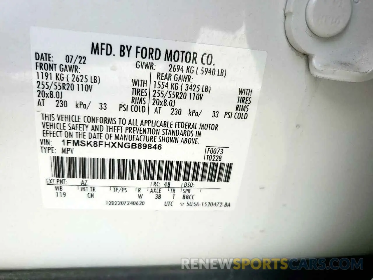 14 Photograph of a damaged car 1FMSK8FHXNGB89846 FORD EXPLORER 2022