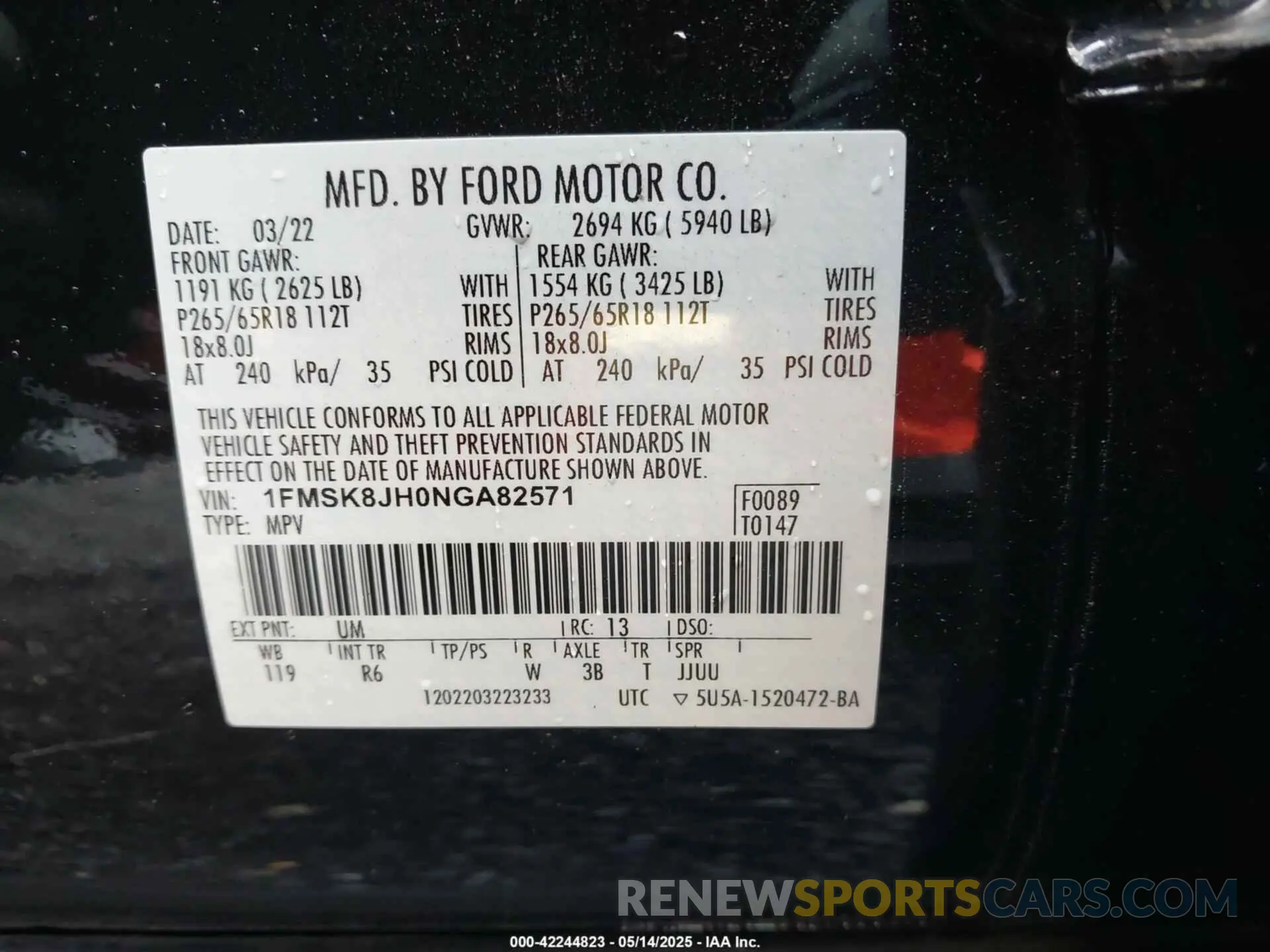 9 Photograph of a damaged car 1FMSK8JH0NGA82571 FORD EXPLORER 2022
