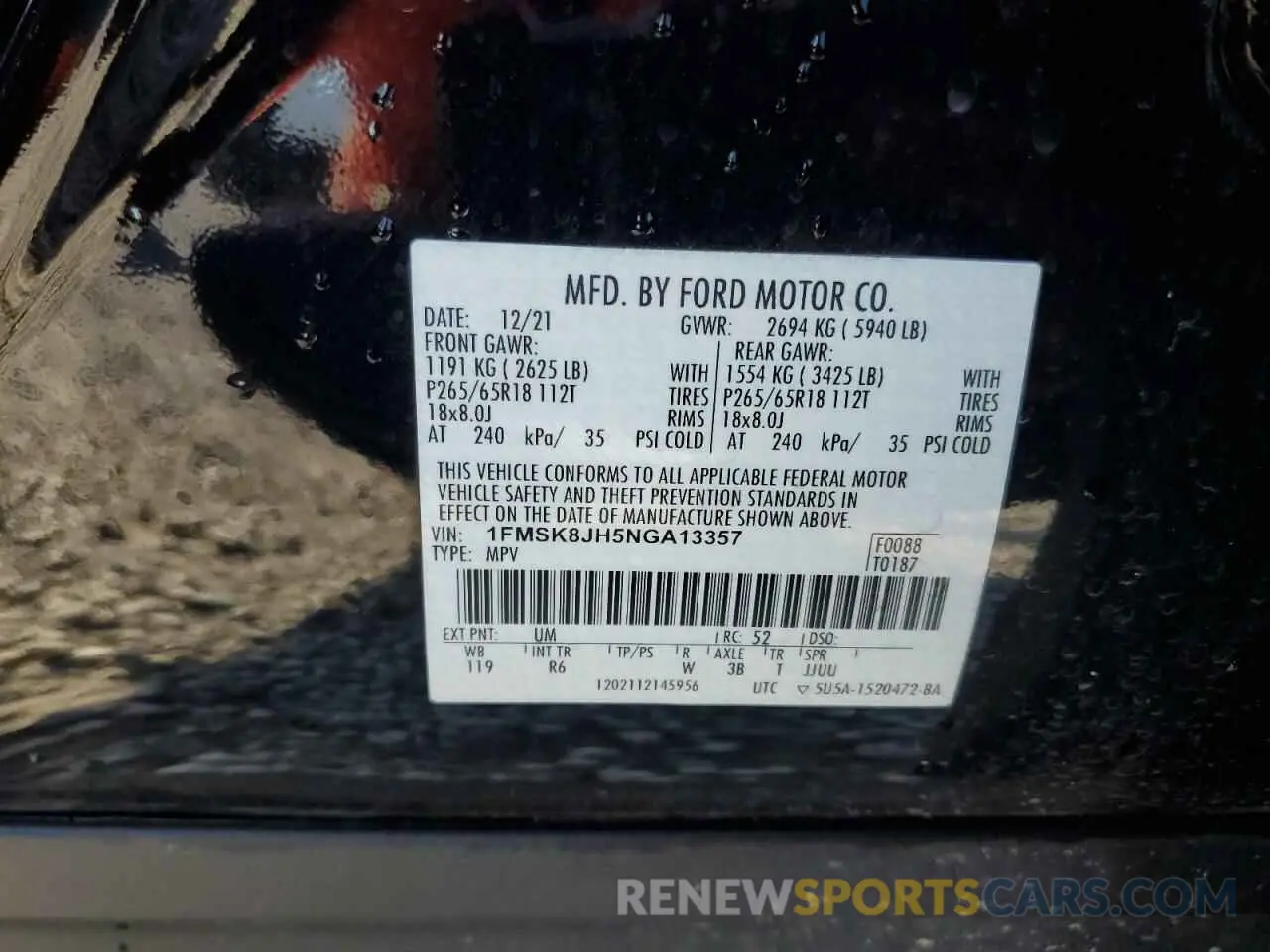 14 Photograph of a damaged car 1FMSK8JH5NGA13357 FORD EXPLORER 2022