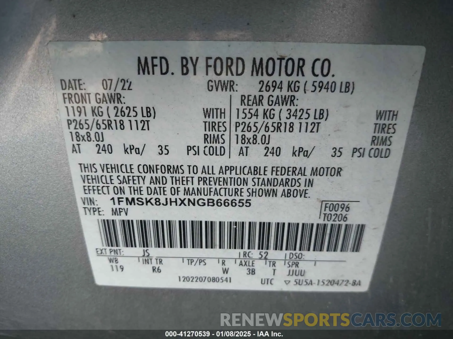 9 Photograph of a damaged car 1FMSK8JHXNGB66655 FORD EXPLORER 2022