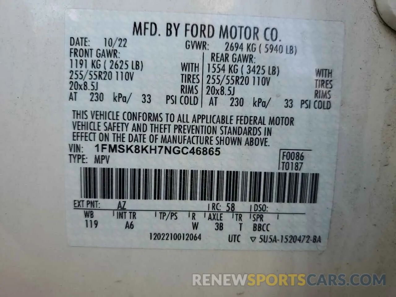 13 Photograph of a damaged car 1FMSK8KH7NGC46865 FORD EXPLORER 2022
