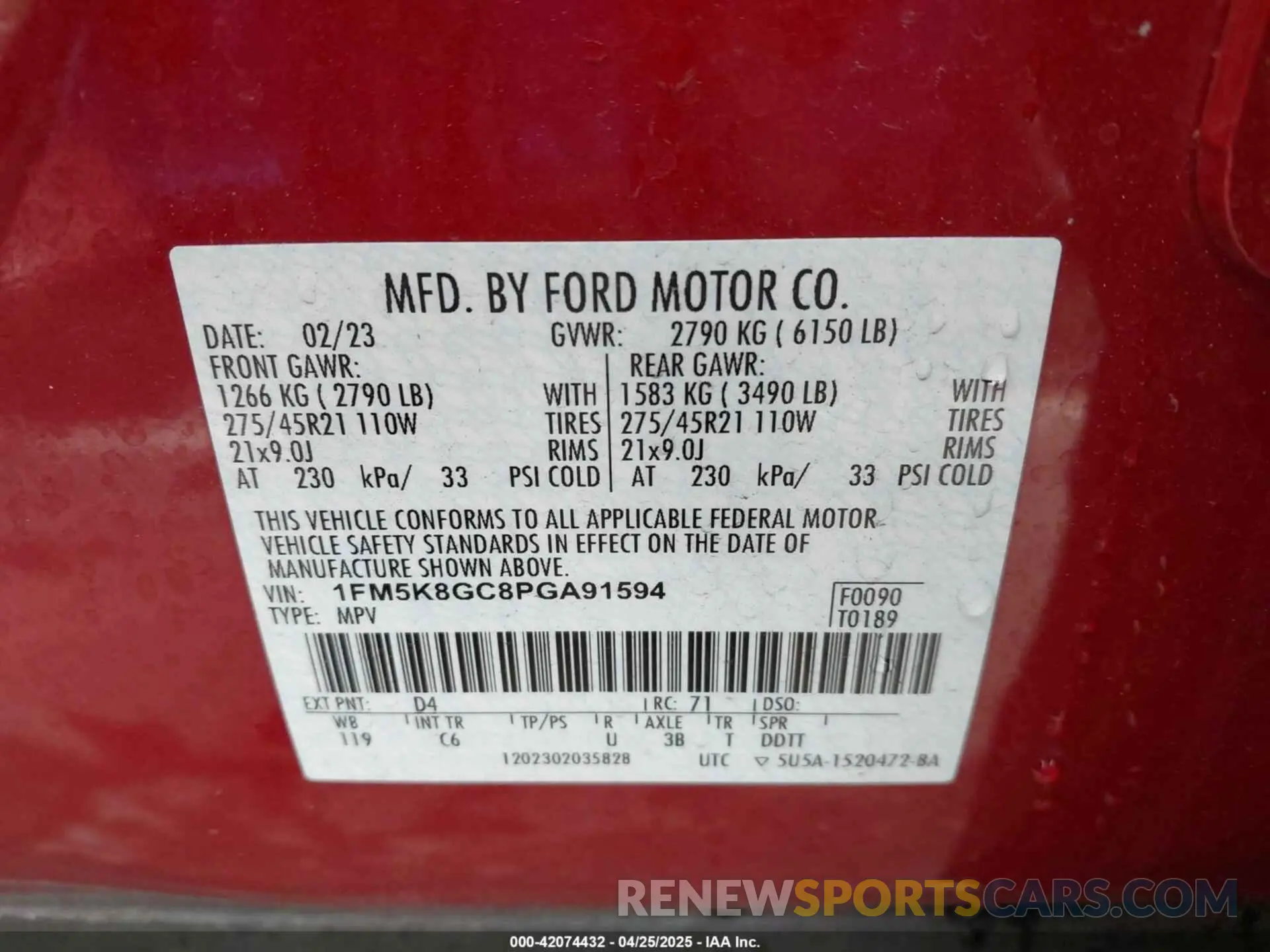 9 Фотография поврежденного автомобиля 1FM5K8GC8PGA91594 FORD EXPLORER 2023