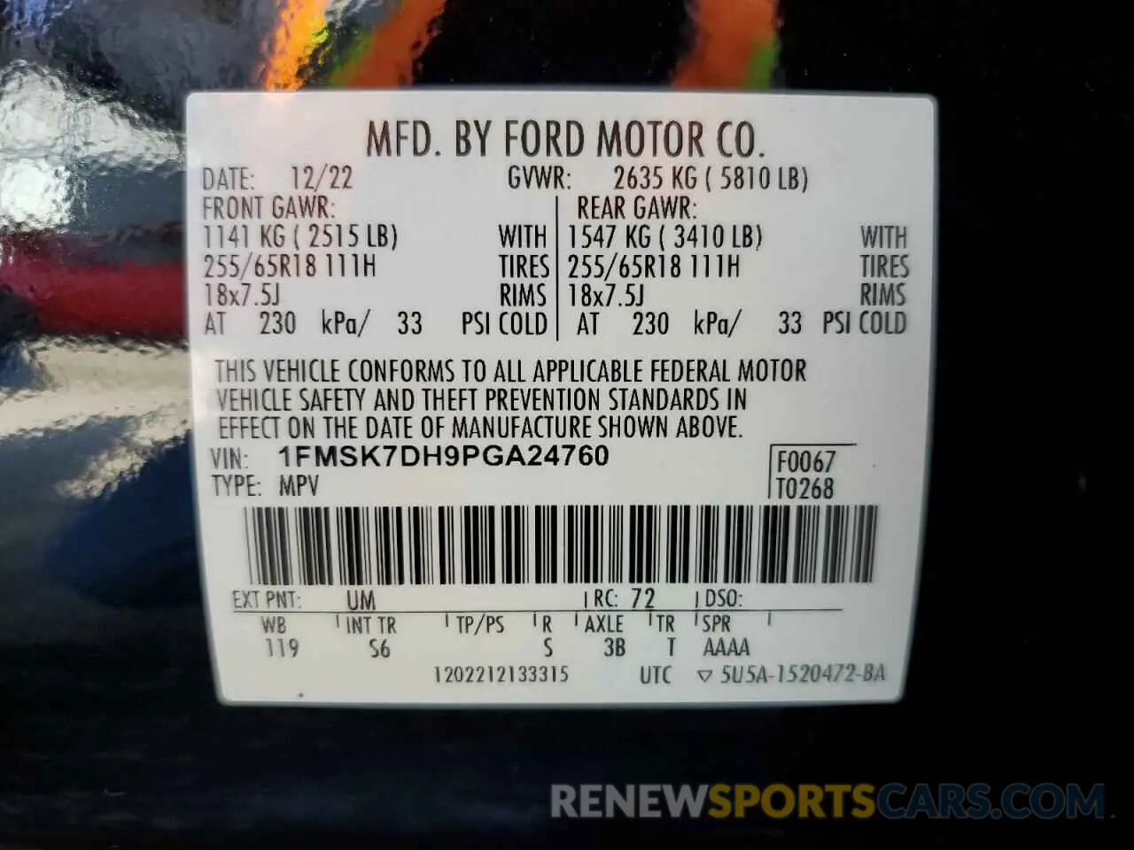 13 Photograph of a damaged car 1FMSK7DH9PGA24760 FORD EXPLORER 2023