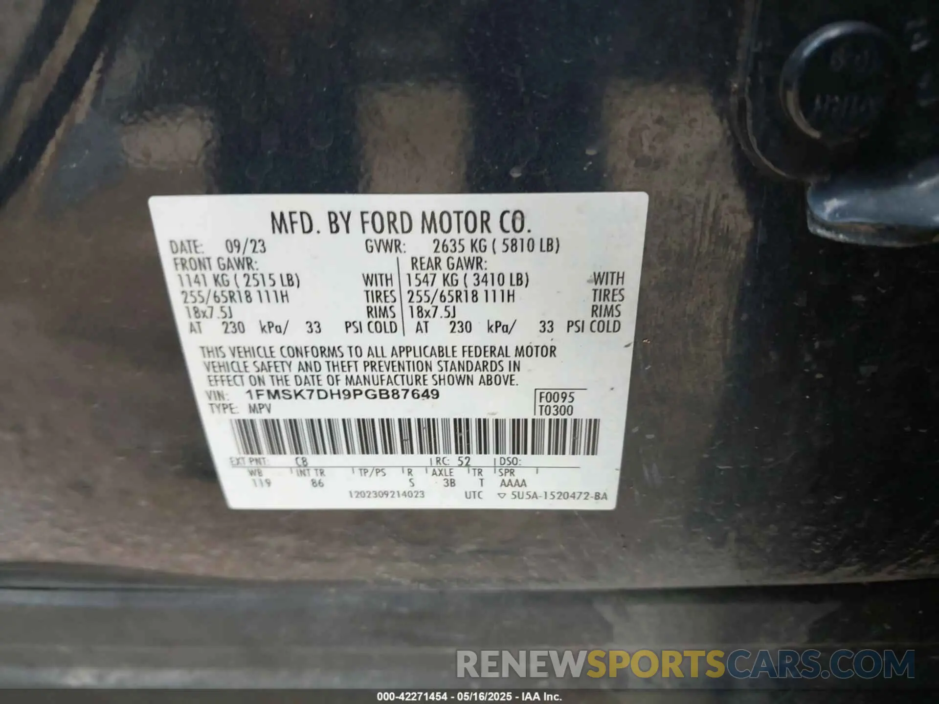 9 Photograph of a damaged car 1FMSK7DH9PGB87649 FORD EXPLORER 2023