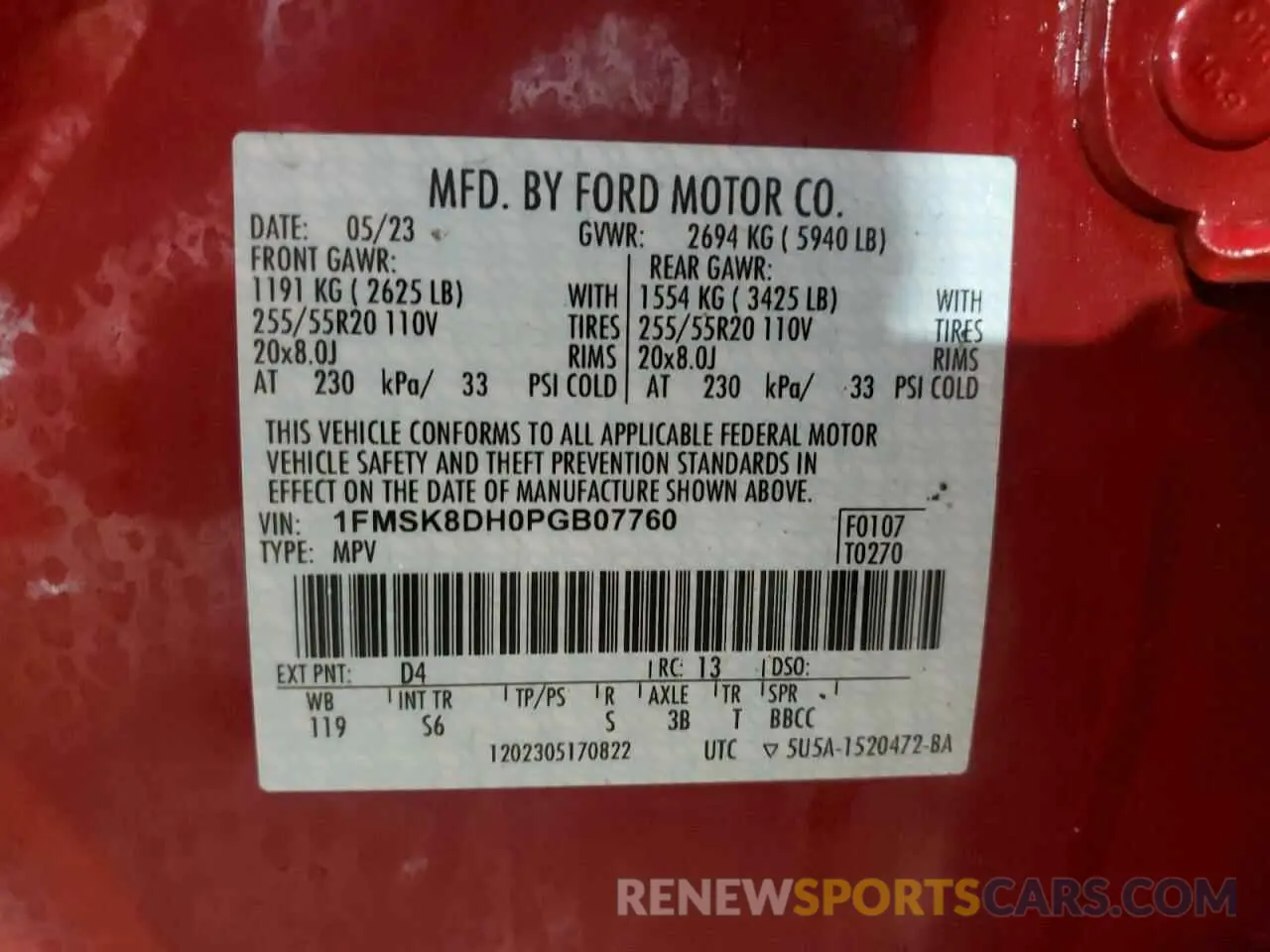 14 Photograph of a damaged car 1FMSK8DH0PGB07760 FORD EXPLORER 2023