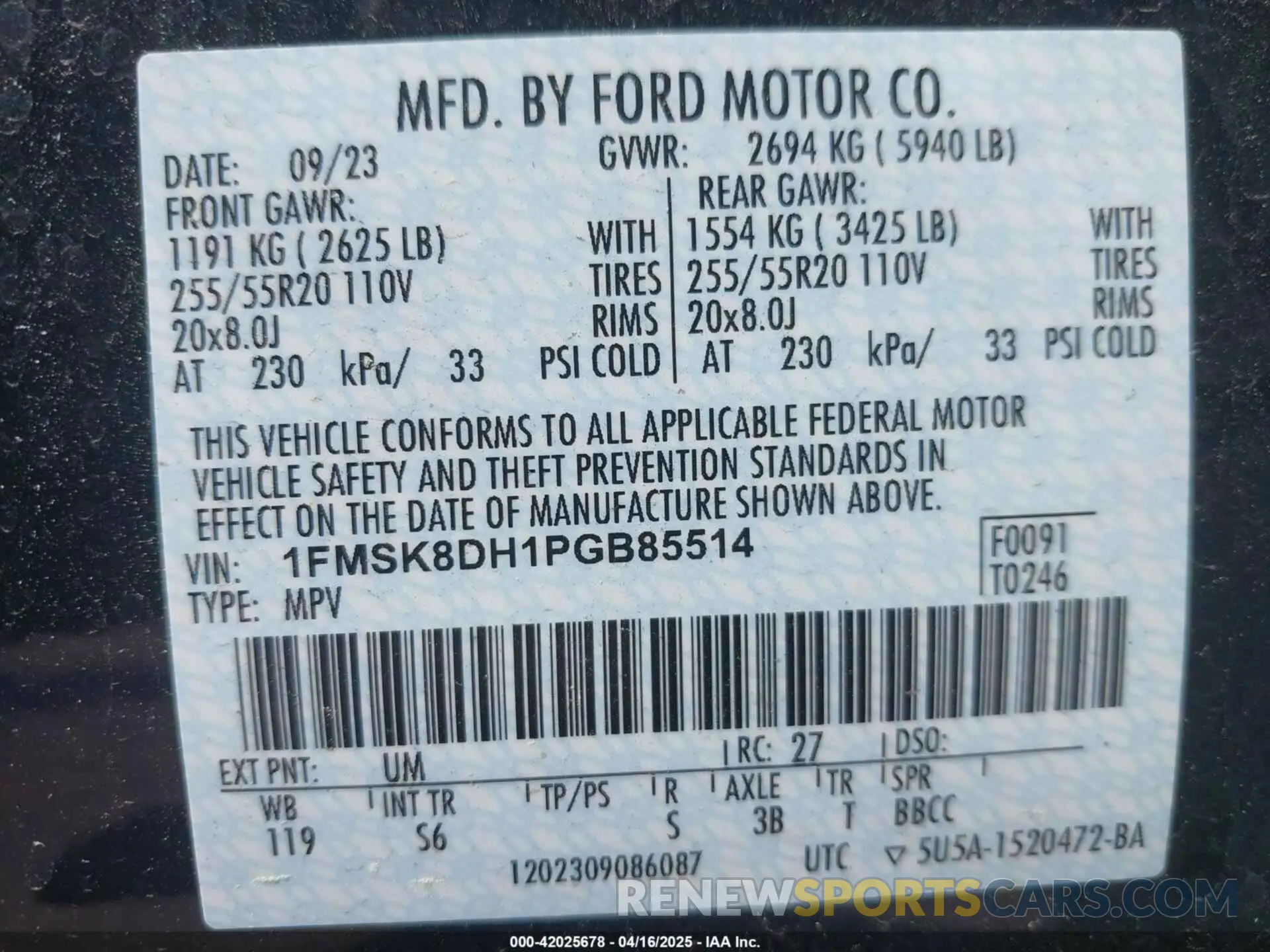 9 Photograph of a damaged car 1FMSK8DH1PGB85514 FORD EXPLORER 2023