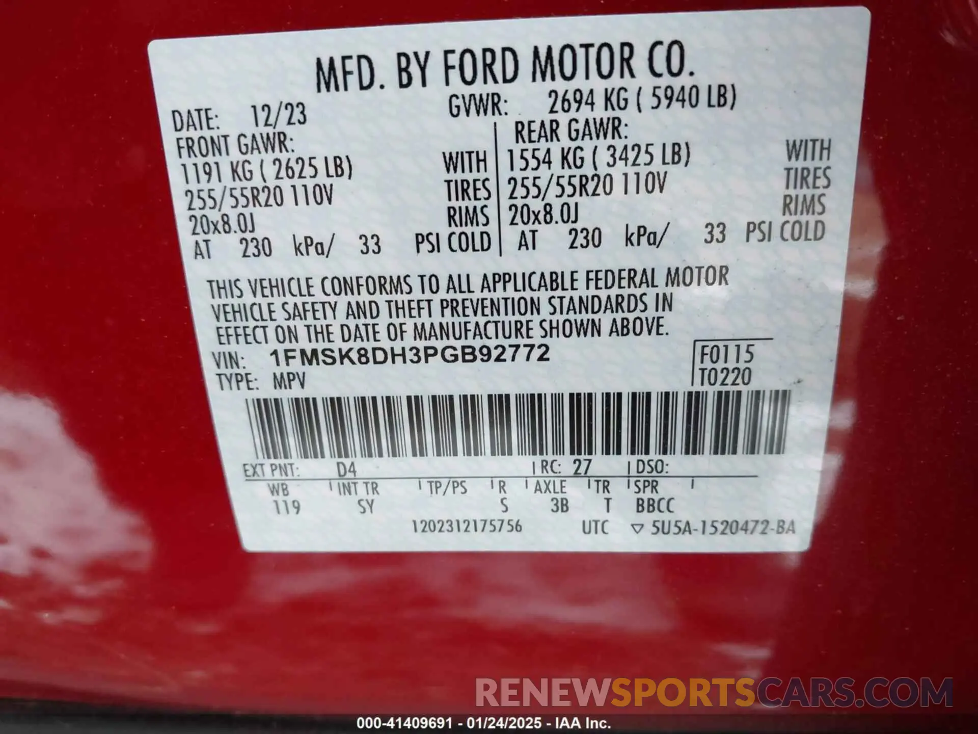 9 Фотография поврежденного автомобиля 1FMSK8DH3PGB92772 FORD EXPLORER 2023