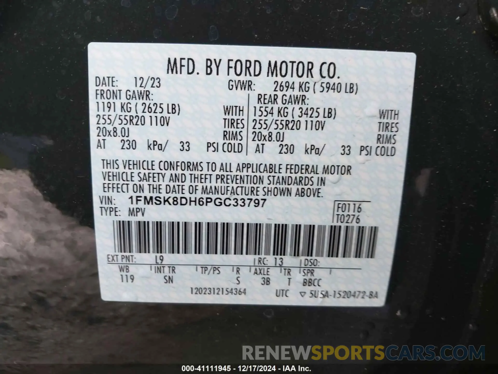 9 Фотография поврежденного автомобиля 1FMSK8DH6PGC33797 FORD EXPLORER 2023