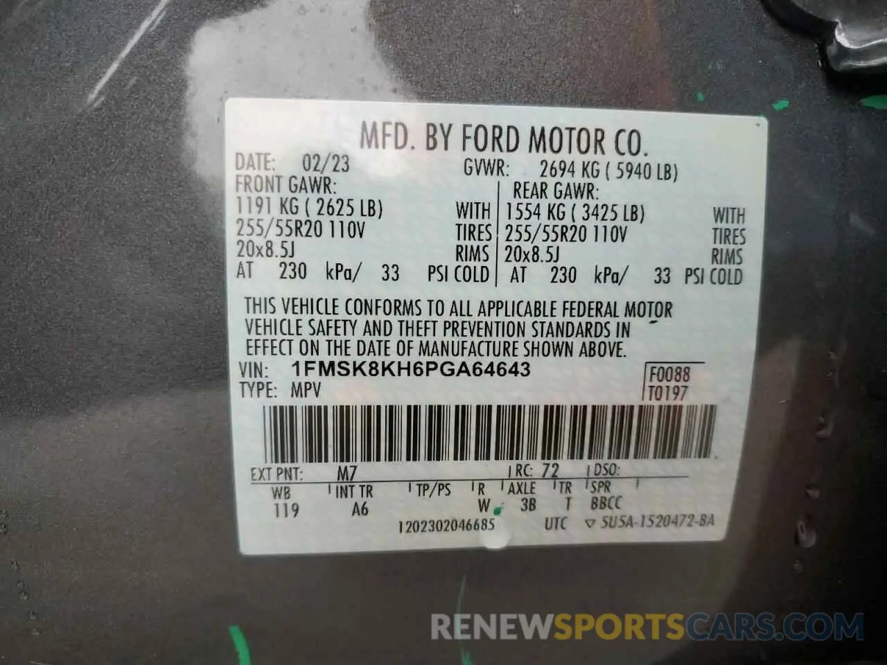 13 Photograph of a damaged car 1FMSK8KH6PGA64643 FORD EXPLORER 2023