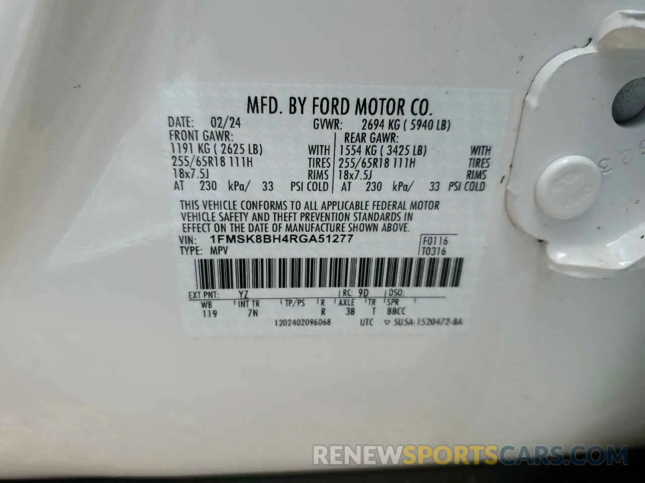 13 Photograph of a damaged car 1FMSK8BH4RGA51277 FORD EXPLORER 2024