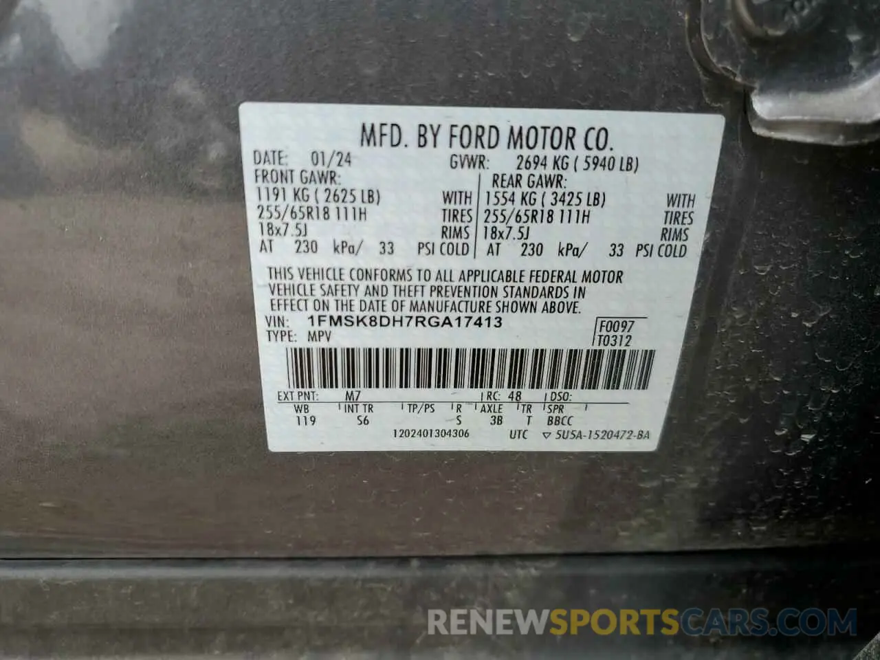 13 Photograph of a damaged car 1FMSK8DH7RGA17413 FORD EXPLORER 2024