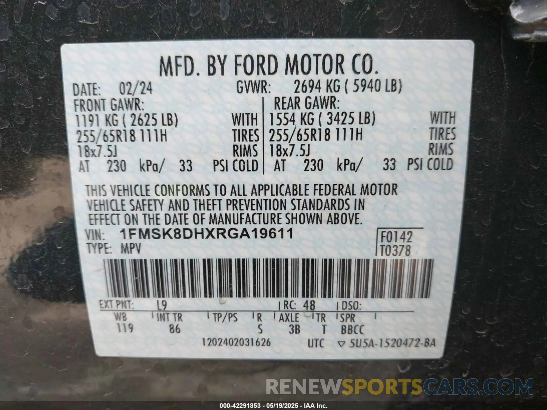 9 Фотография поврежденного автомобиля 1FMSK8DHXRGA19611 FORD EXPLORER 2024
