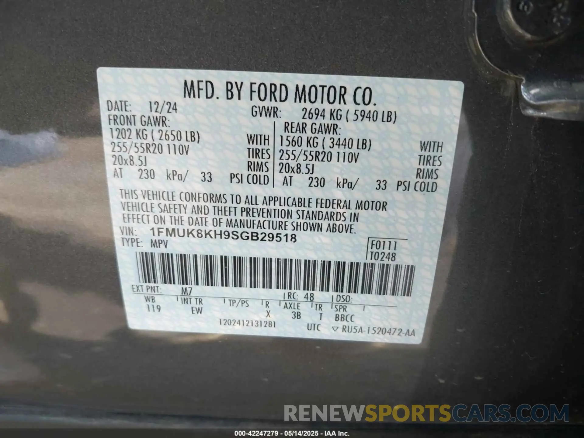 9 Photograph of a damaged car 1FMUK8KH9SGB29518 FORD EXPLORER 2025