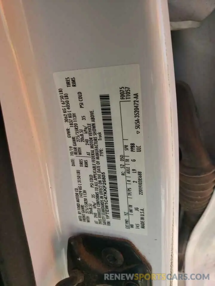 12 Photograph of a damaged car 1FTEW1C47KKF26805 FORD F-150 2019