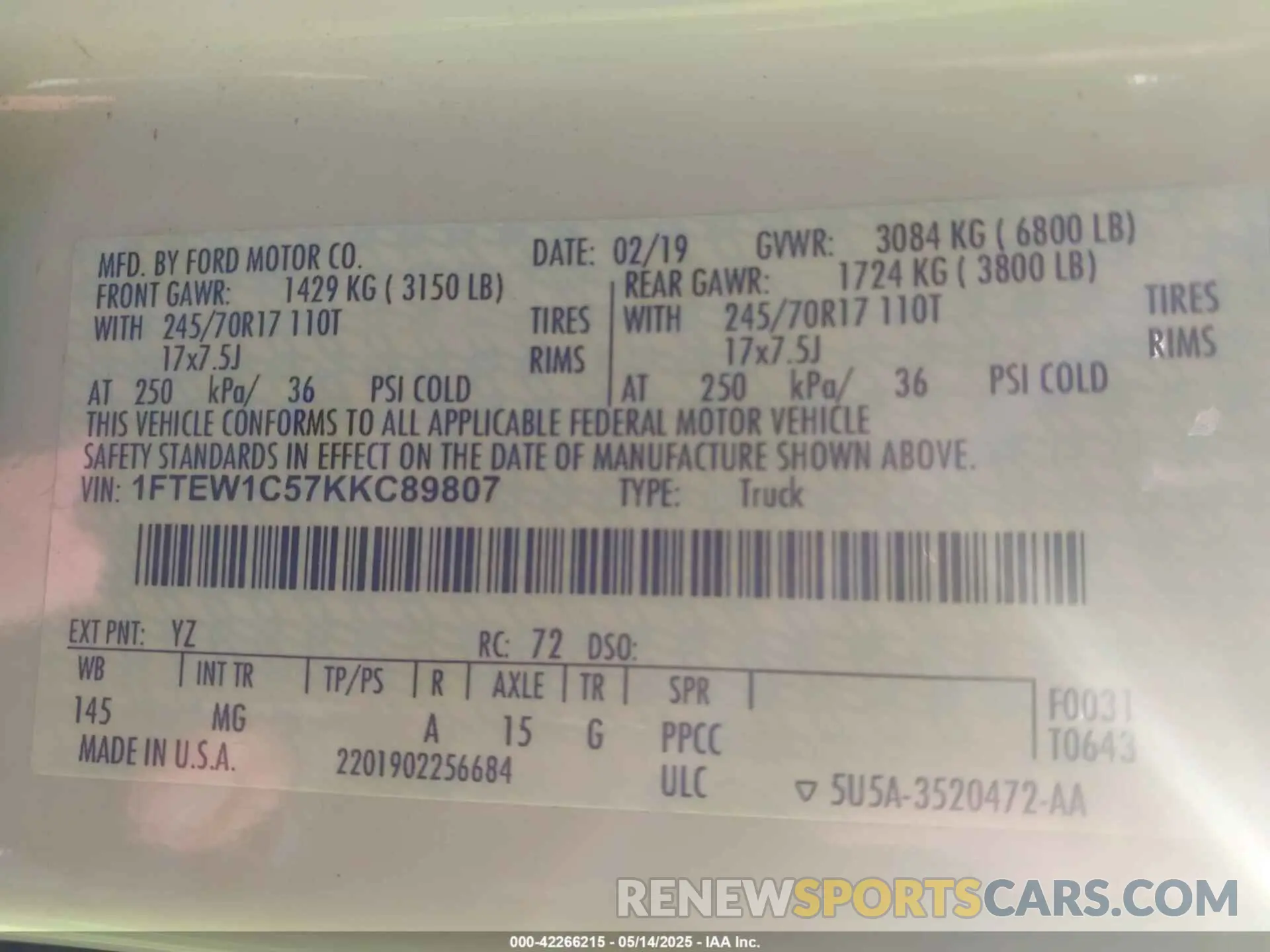 9 Photograph of a damaged car 1FTEW1C57KKC89807 FORD F-150 2019