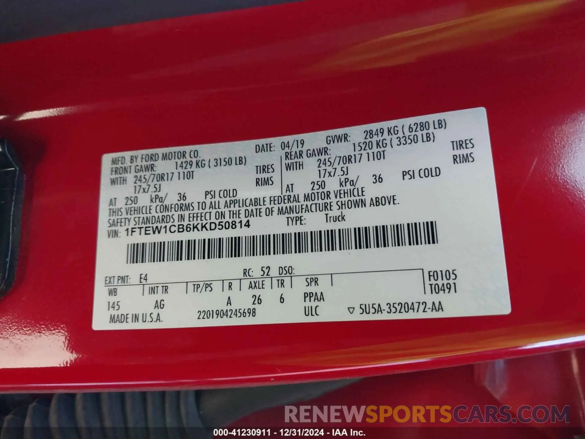 9 Photograph of a damaged car 1FTEW1CB6KKD50814 FORD F-150 2019