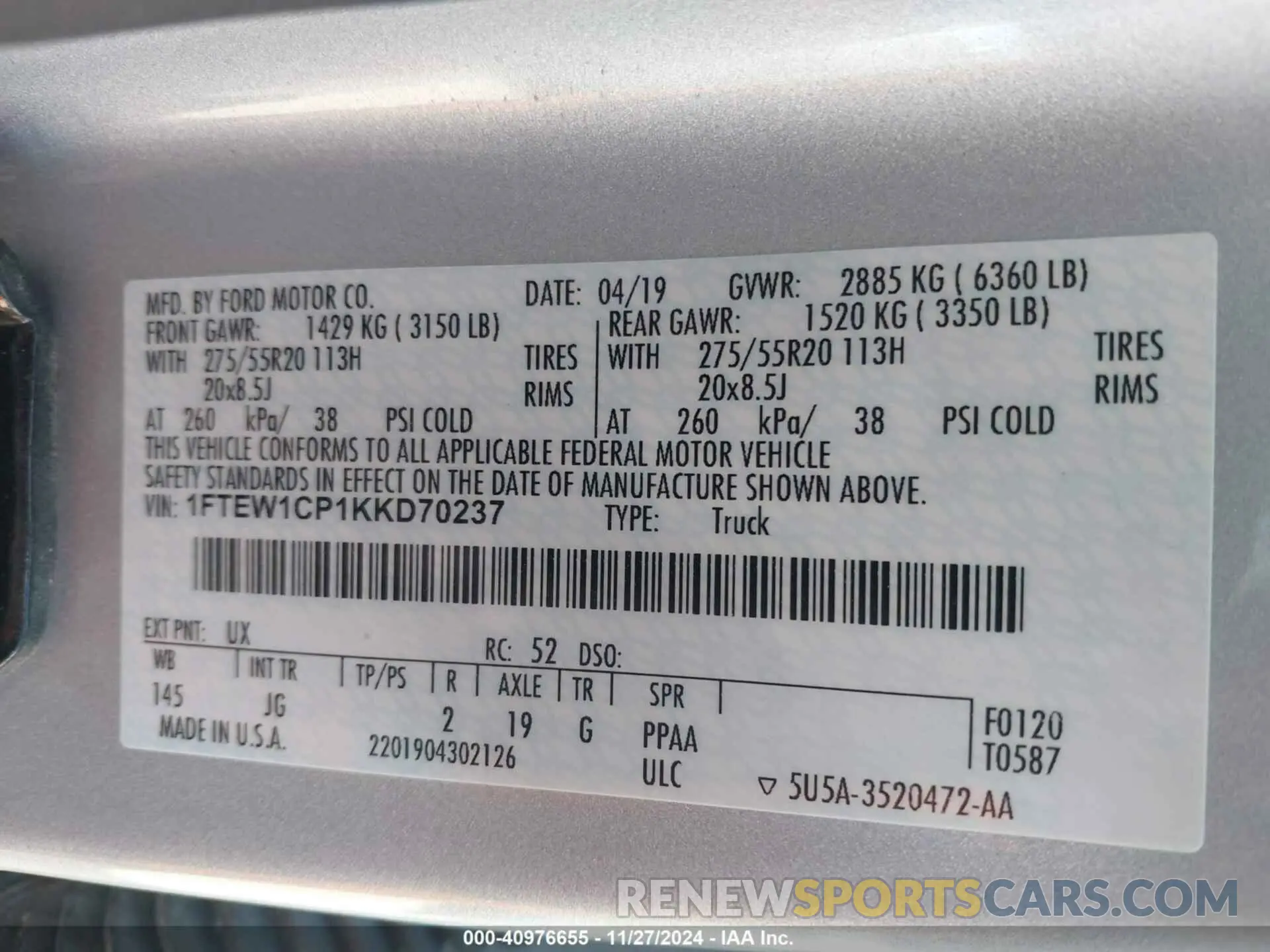 9 Фотография поврежденного автомобиля 1FTEW1CP1KKD70237 FORD F-150 2019