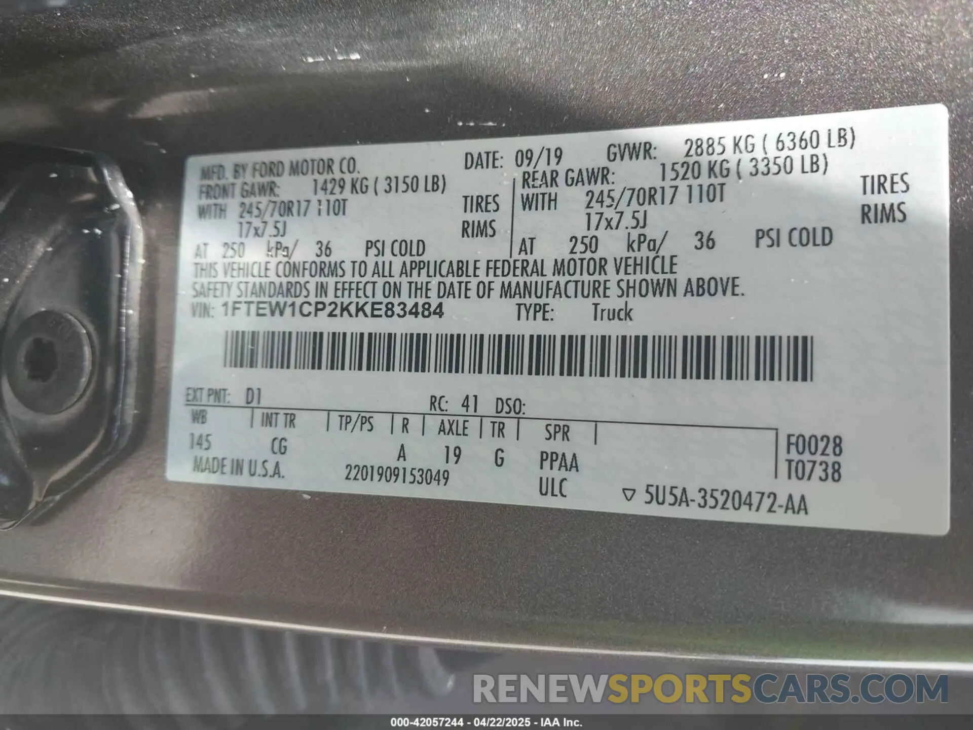 9 Фотография поврежденного автомобиля 1FTEW1CP2KKE83484 FORD F-150 2019