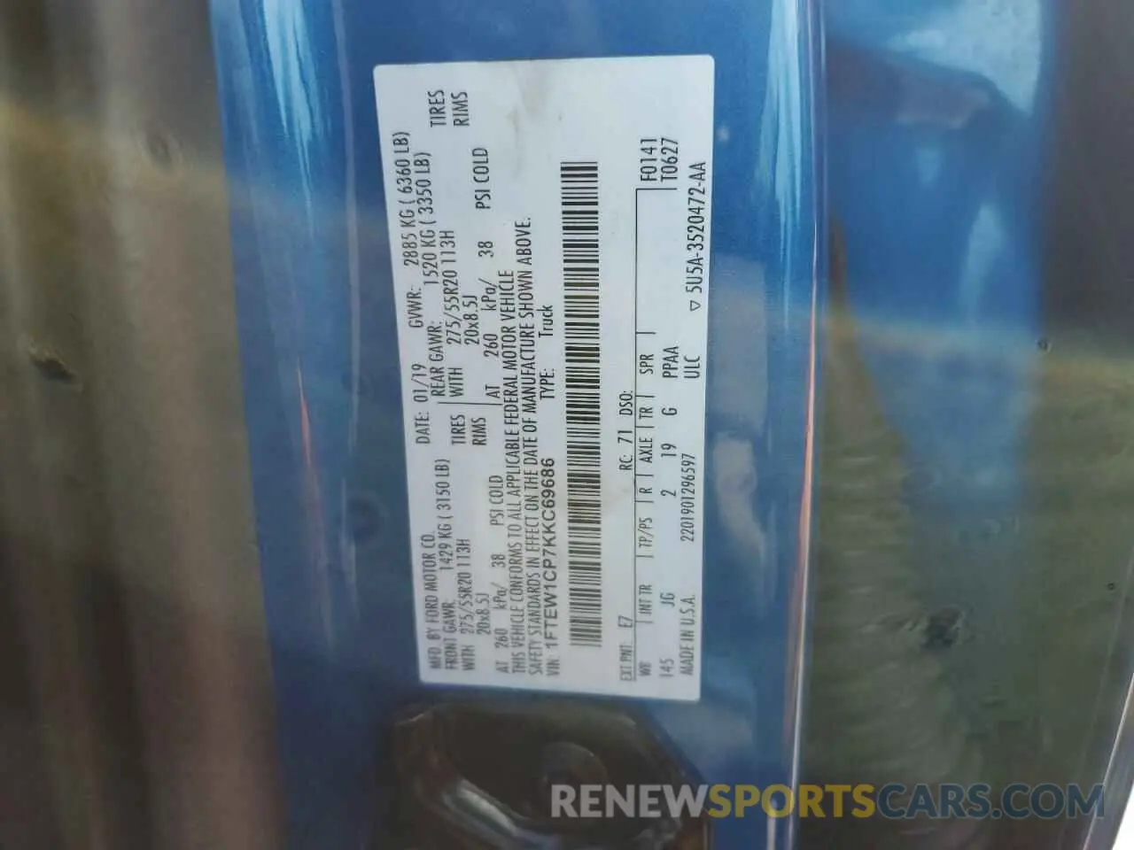 12 Фотография поврежденного автомобиля 1FTEW1CP7KKC69686 FORD F-150 2019