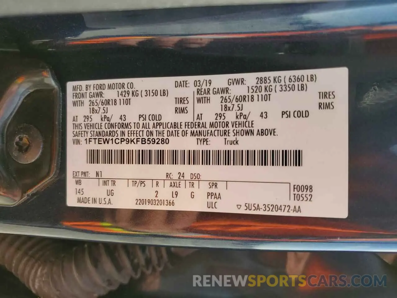 12 Фотография поврежденного автомобиля 1FTEW1CP9KFB59280 FORD F-150 2019