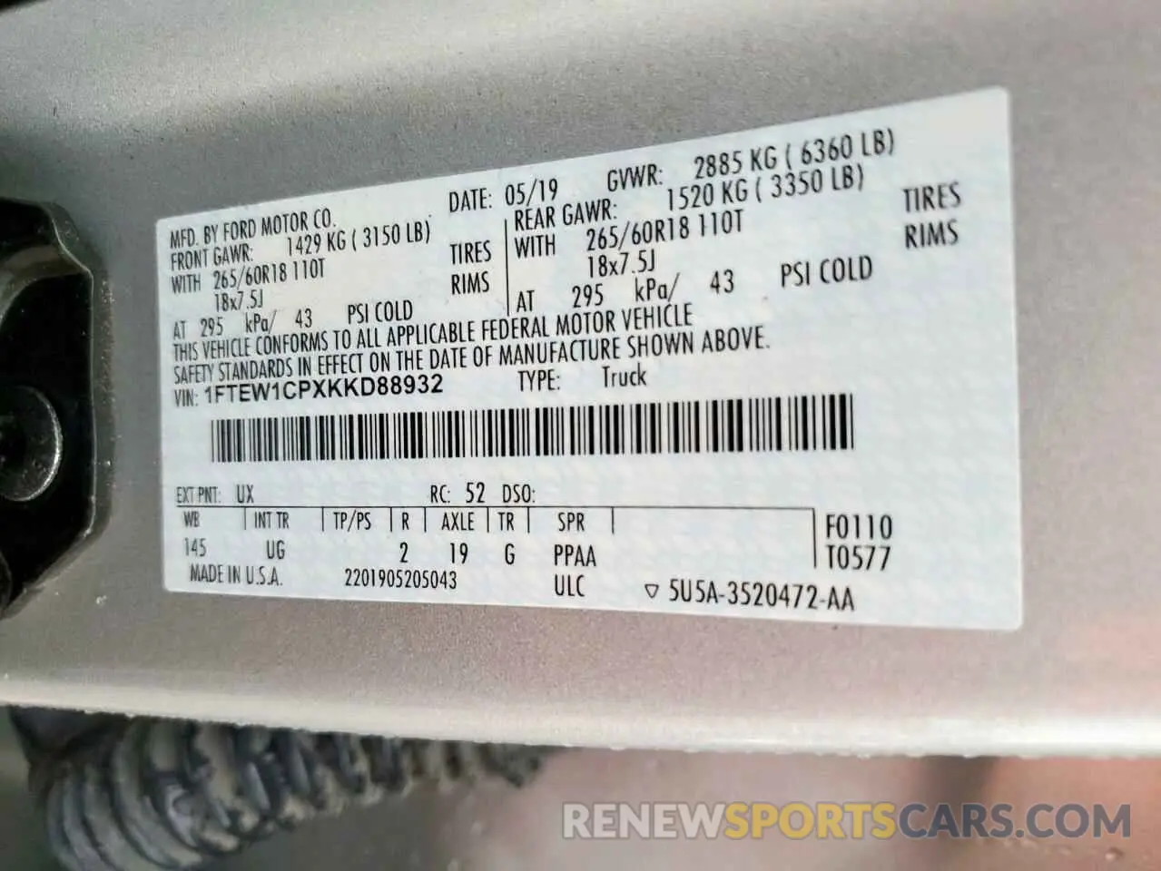 12 Photograph of a damaged car 1FTEW1CPXKKD88932 FORD F-150 2019