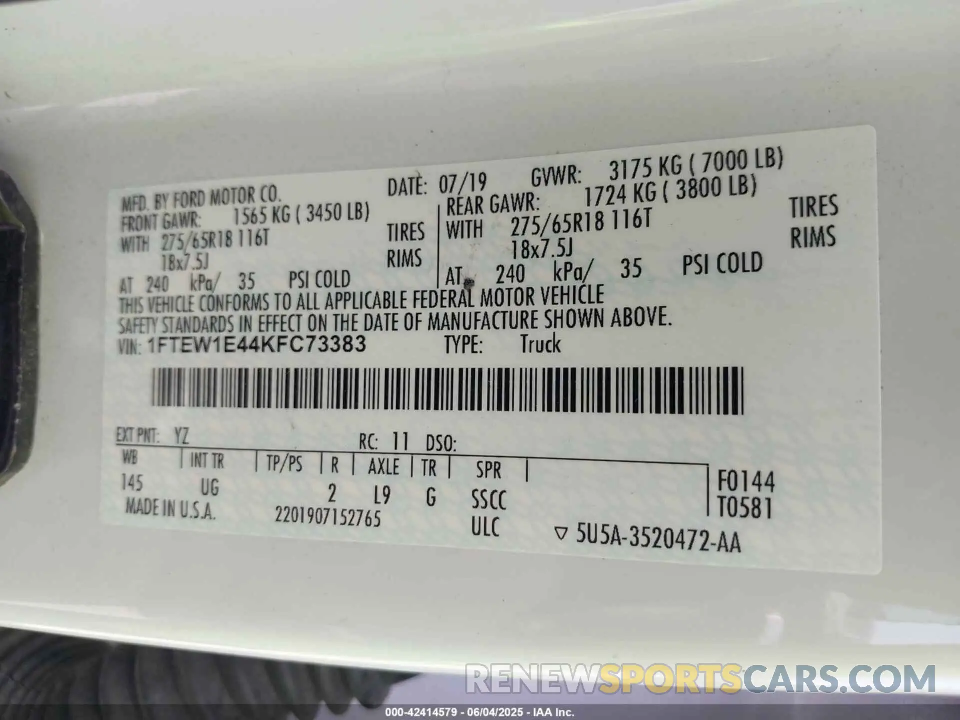 9 Photograph of a damaged car 1FTEW1E44KFC73383 FORD F-150 2019
