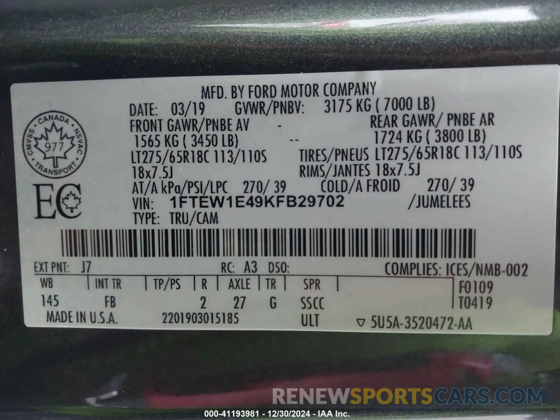 9 Фотография поврежденного автомобиля 1FTEW1E49KFB29702 FORD F-150 2019