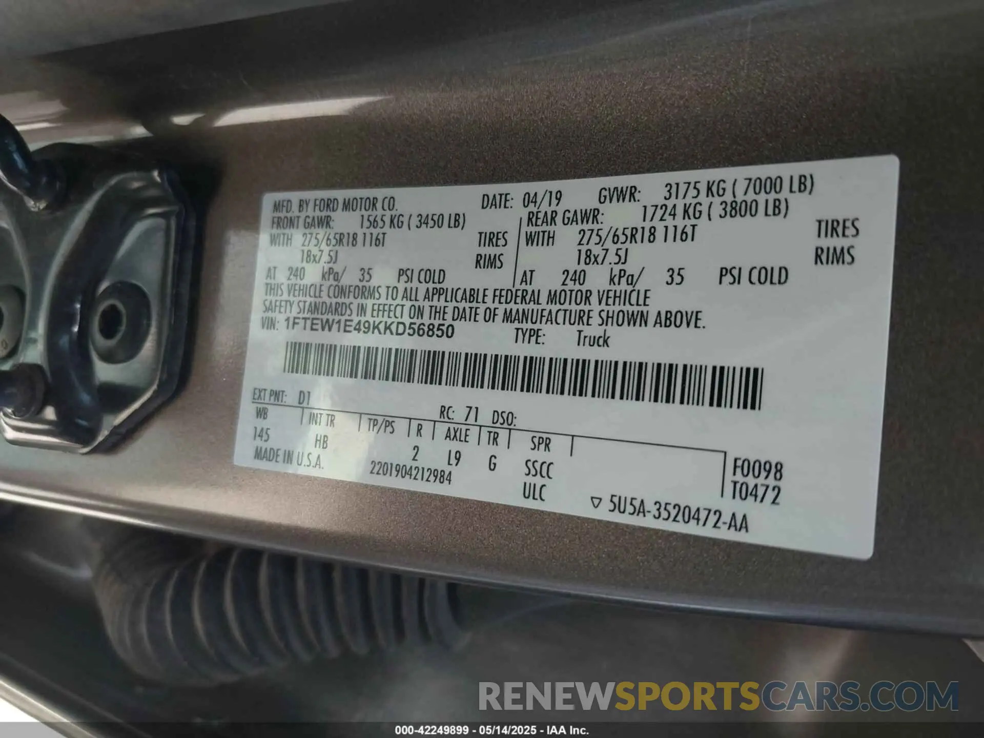 9 Photograph of a damaged car 1FTEW1E49KKD56850 FORD F-150 2019