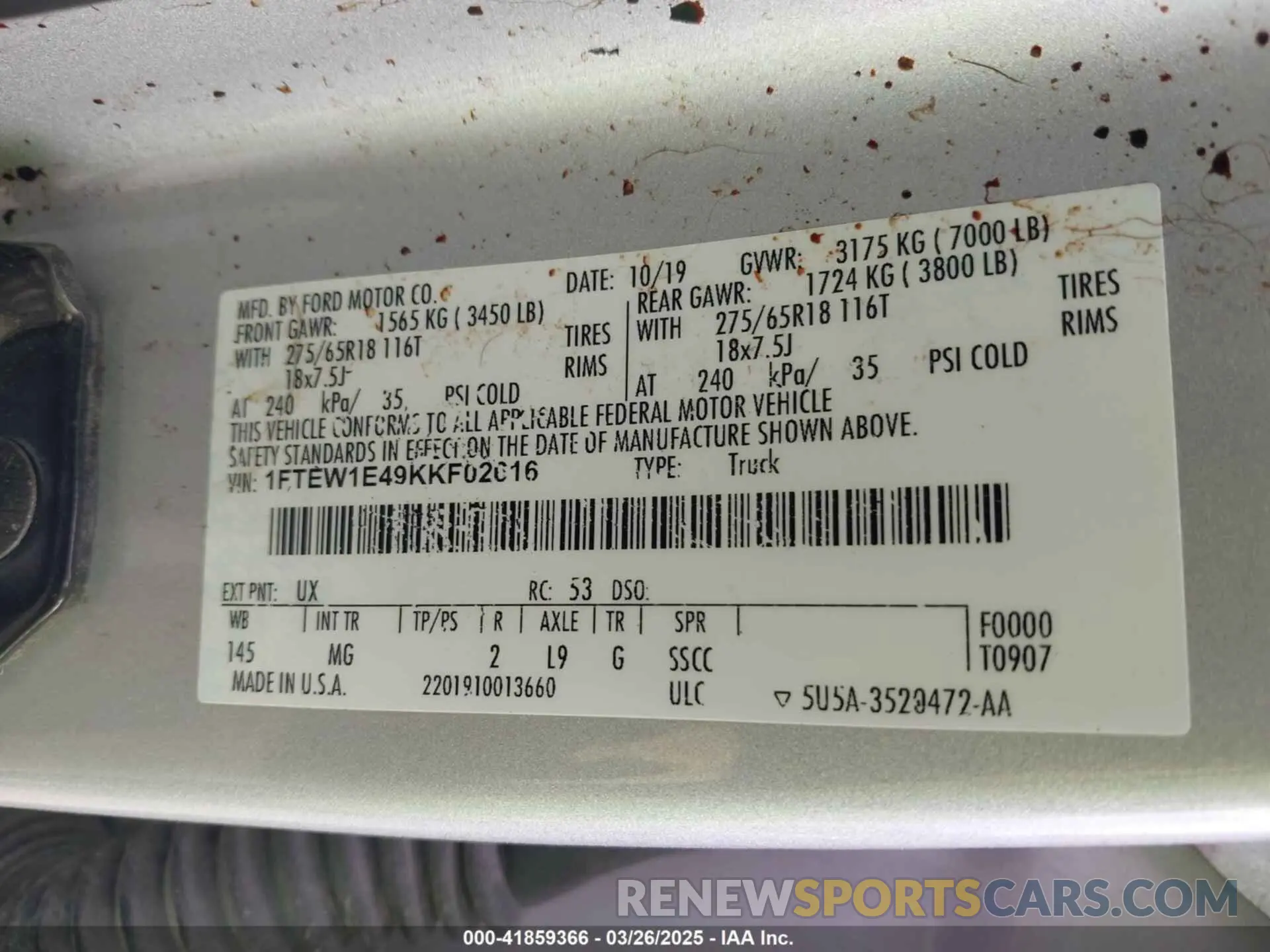 9 Photograph of a damaged car 1FTEW1E49KKF02616 FORD F-150 2019