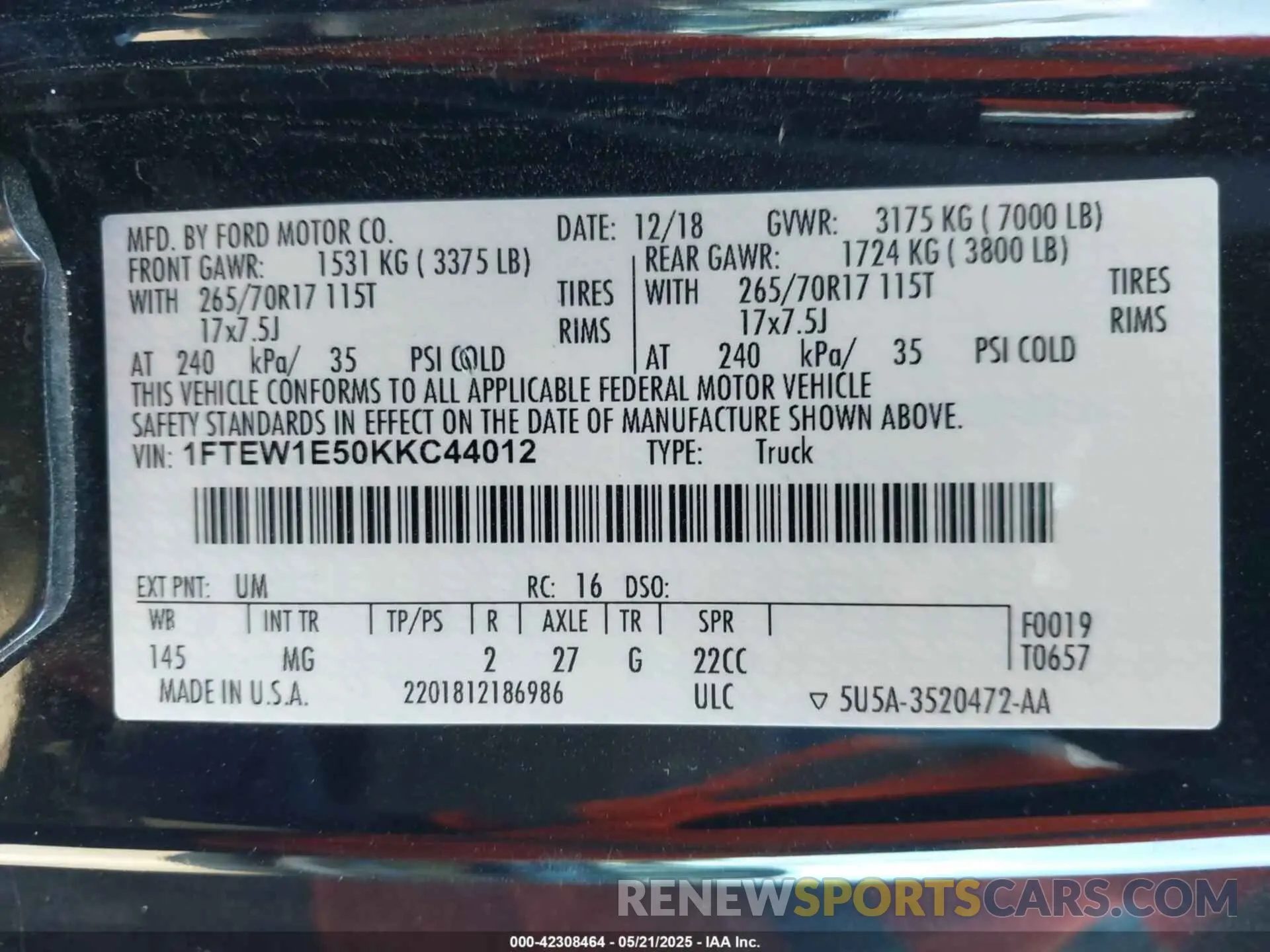 9 Photograph of a damaged car 1FTEW1E50KKC44012 FORD F-150 2019