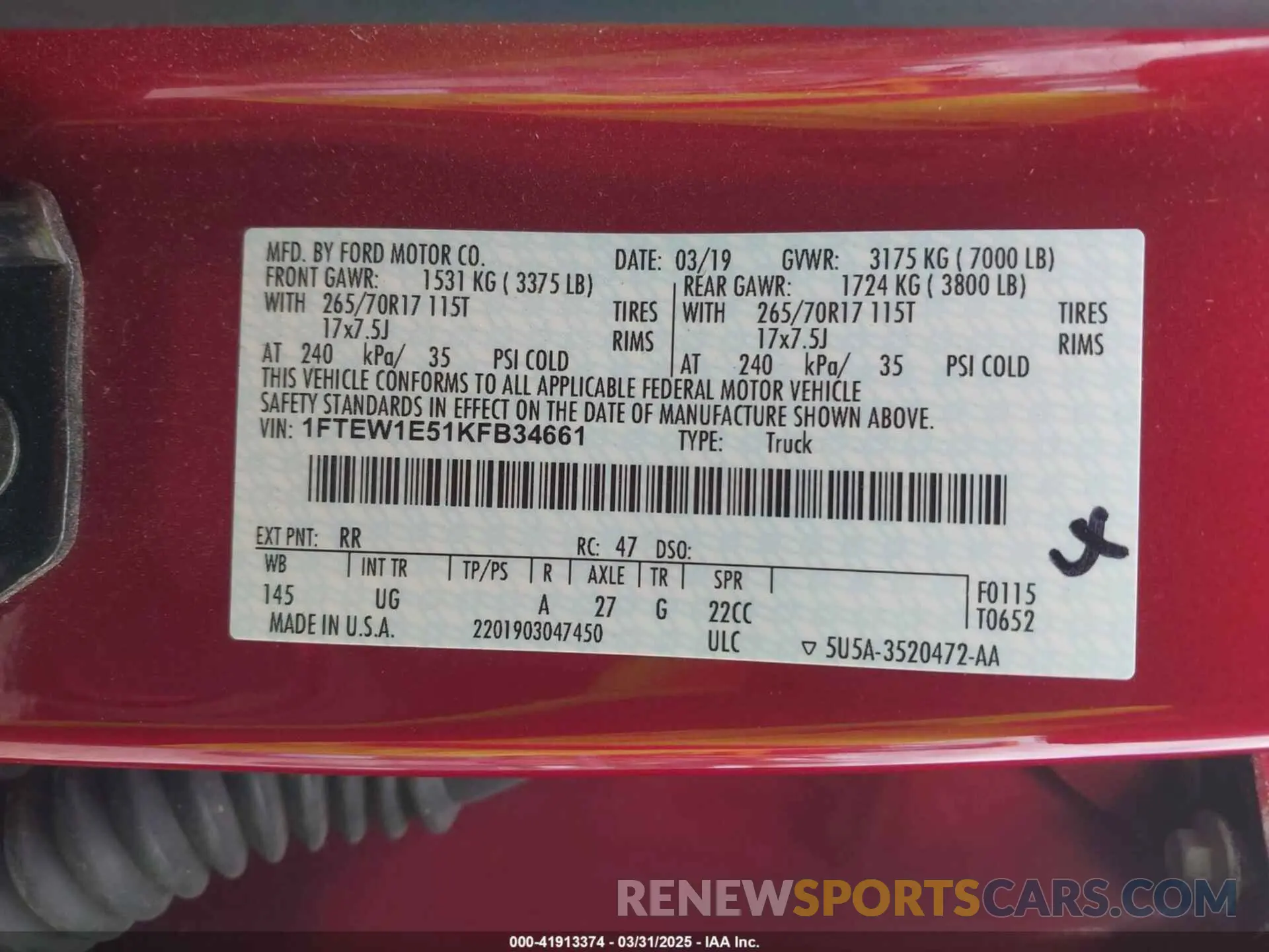 9 Фотография поврежденного автомобиля 1FTEW1E51KFB34661 FORD F-150 2019