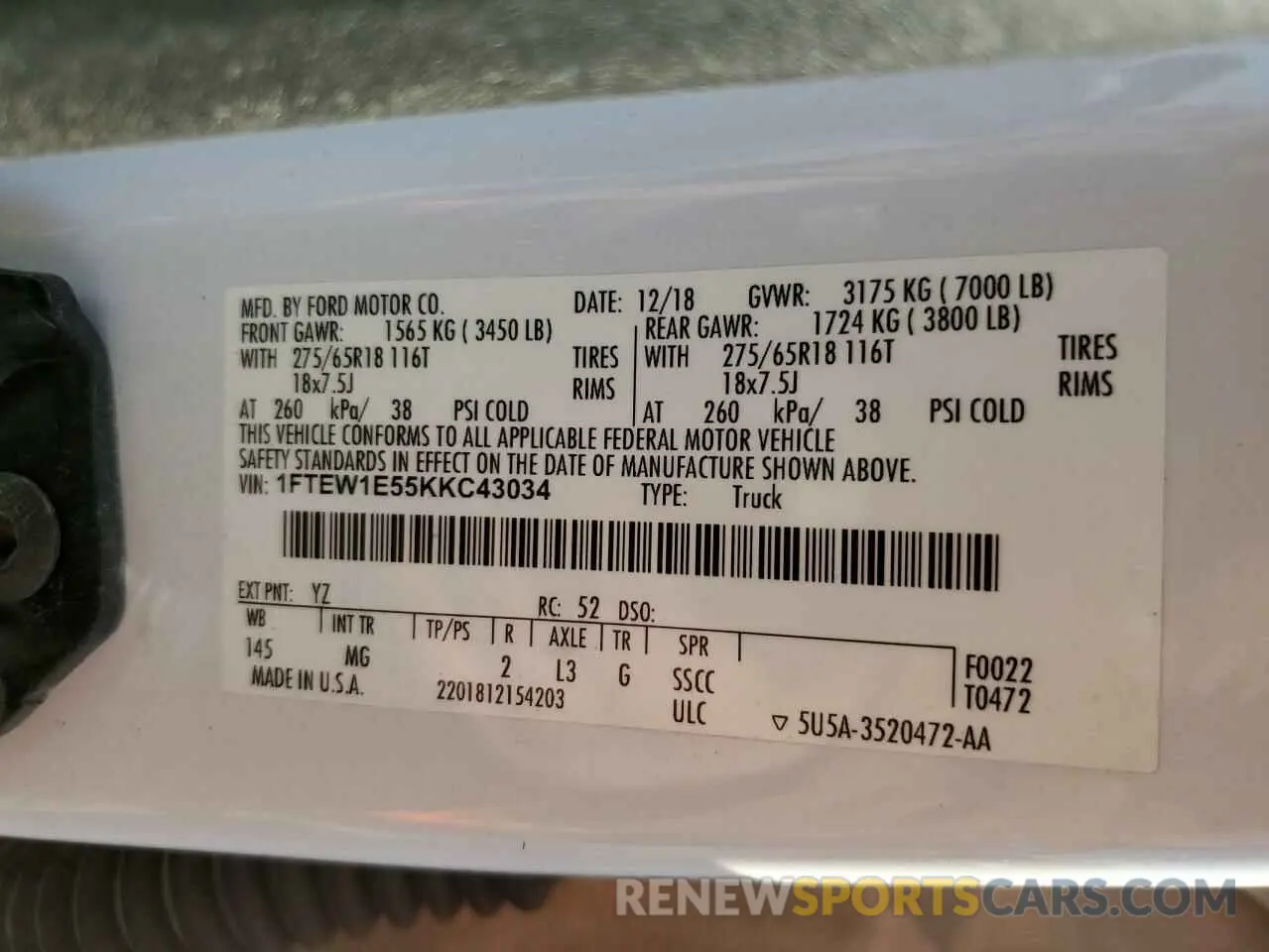 12 Photograph of a damaged car 1FTEW1E55KKC43034 FORD F-150 2019