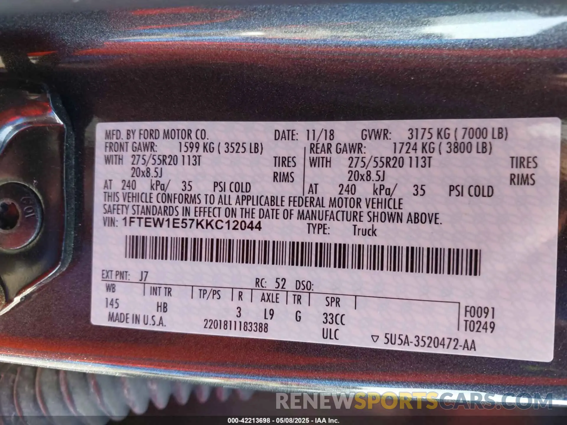 9 Photograph of a damaged car 1FTEW1E57KKC12044 FORD F-150 2019