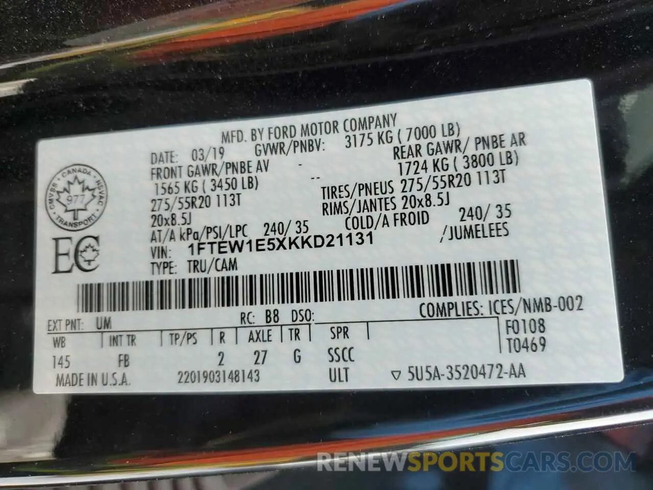12 Фотография поврежденного автомобиля 1FTEW1E5XKKD21131 FORD F-150 2019