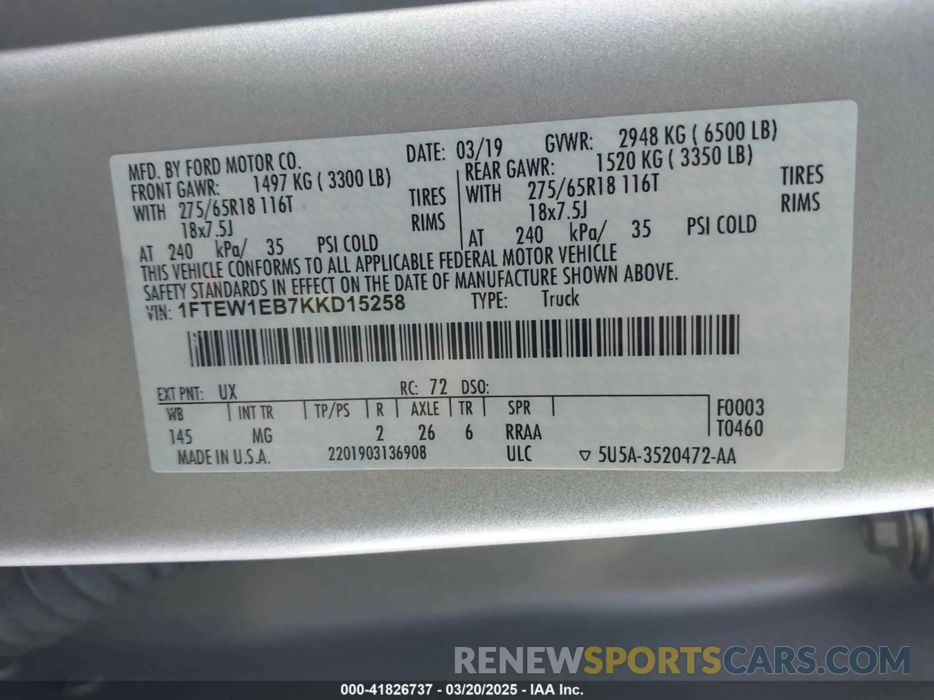 9 Фотография поврежденного автомобиля 1FTEW1EB7KKD15258 FORD F-150 2019