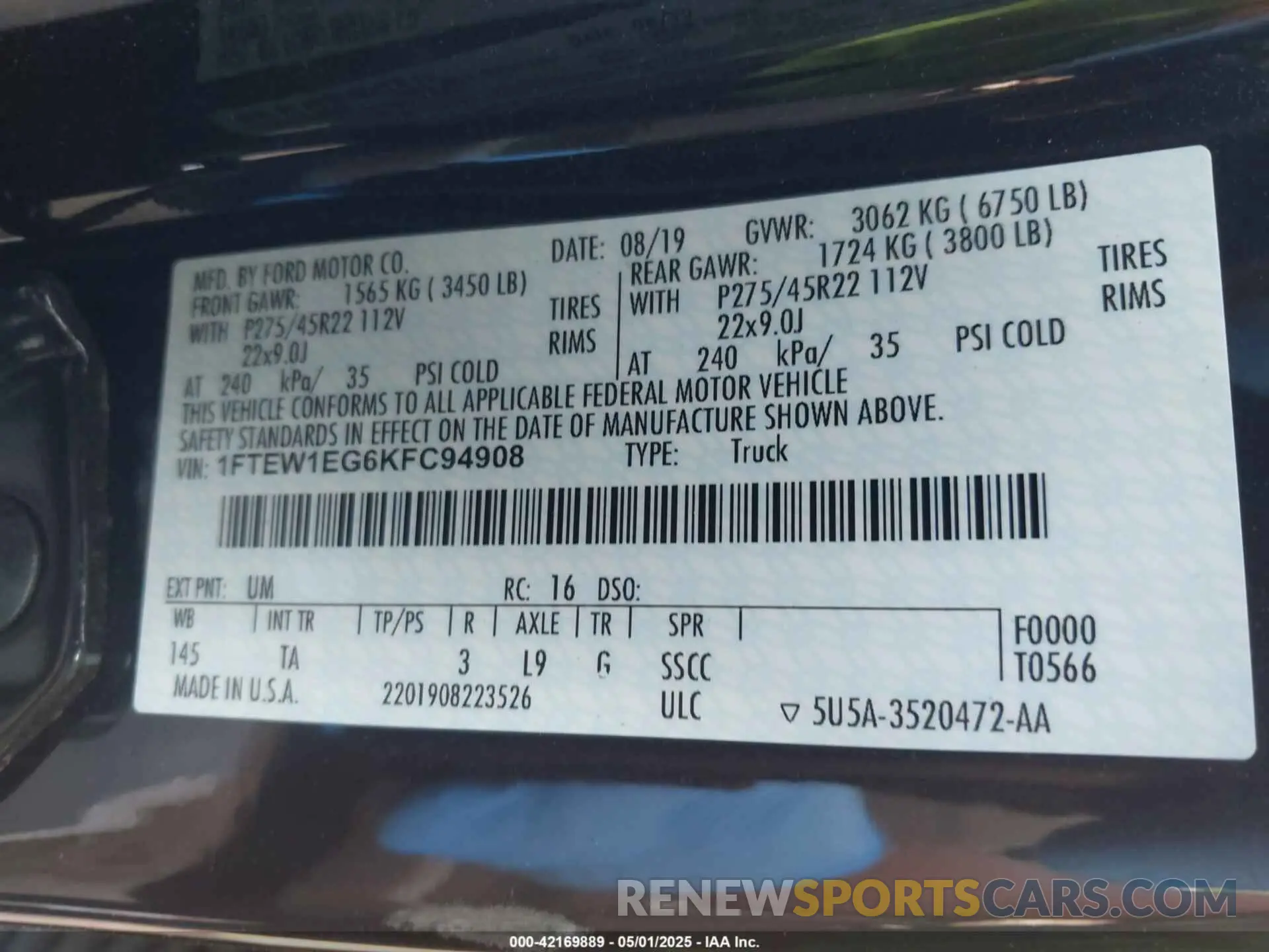 9 Photograph of a damaged car 1FTEW1EG6KFC94908 FORD F-150 2019