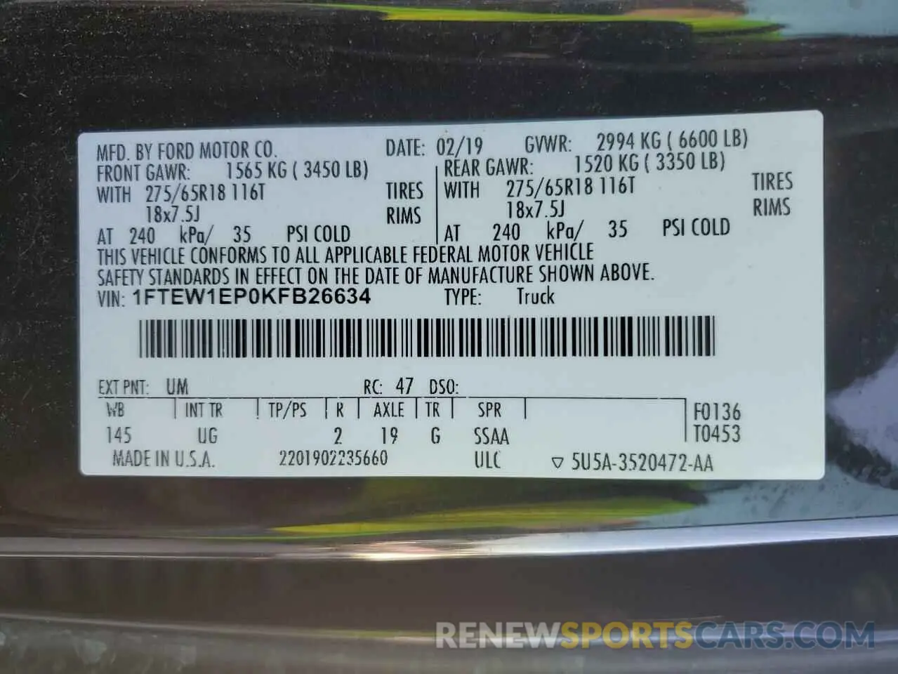 14 Photograph of a damaged car 1FTEW1EP0KFB26634 FORD F-150 2019