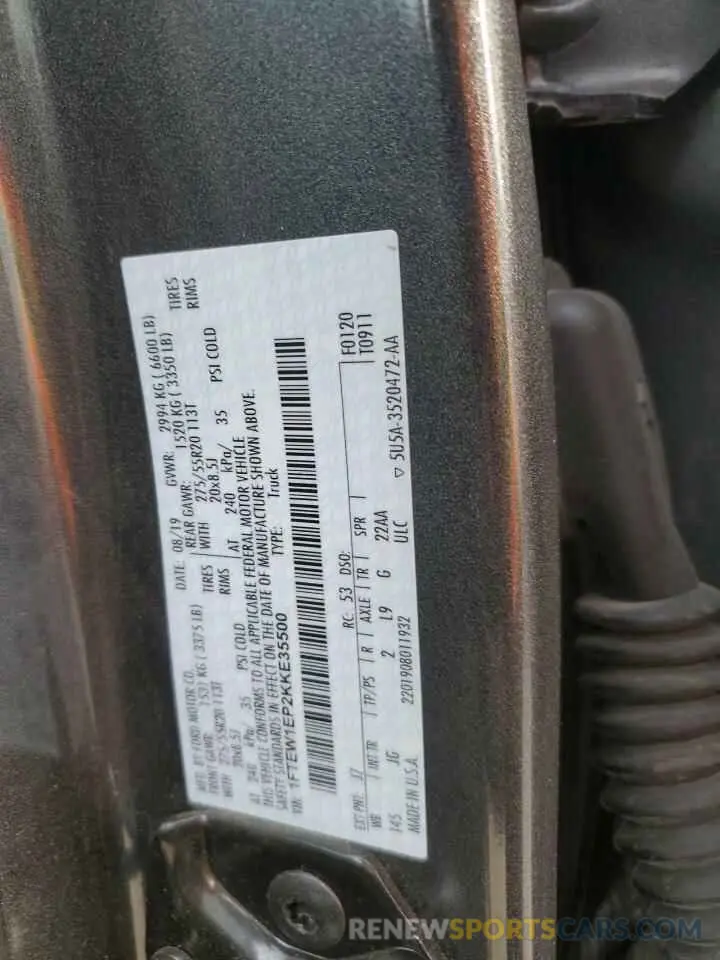 12 Photograph of a damaged car 1FTEW1EP2KKE35500 FORD F-150 2019