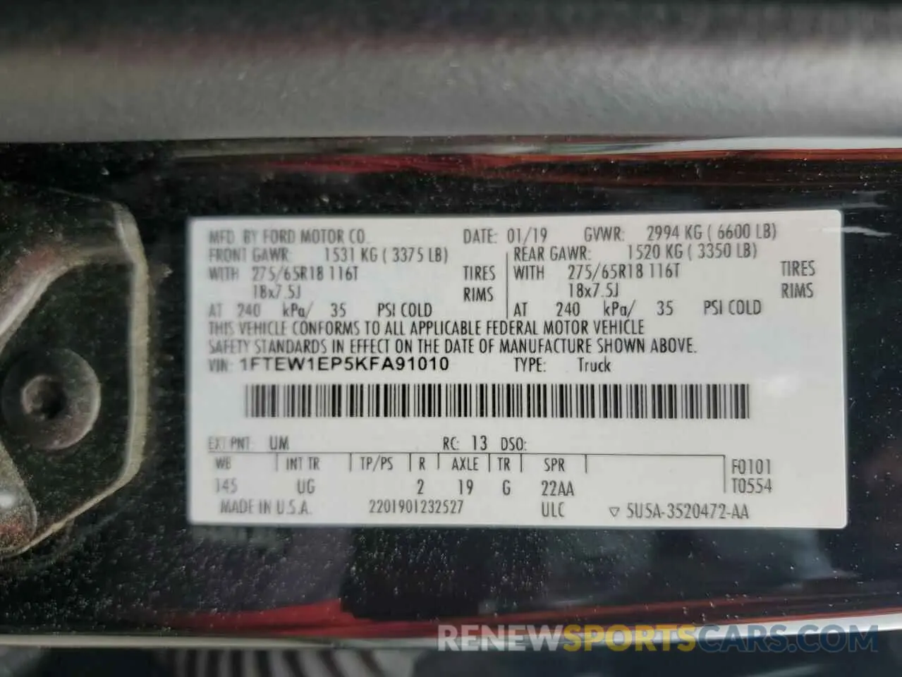 12 Фотография поврежденного автомобиля 1FTEW1EP5KFA91010 FORD F-150 2019