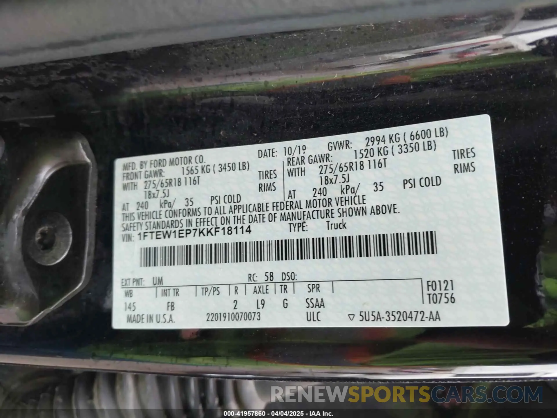9 Фотография поврежденного автомобиля 1FTEW1EP7KKF18114 FORD F-150 2019